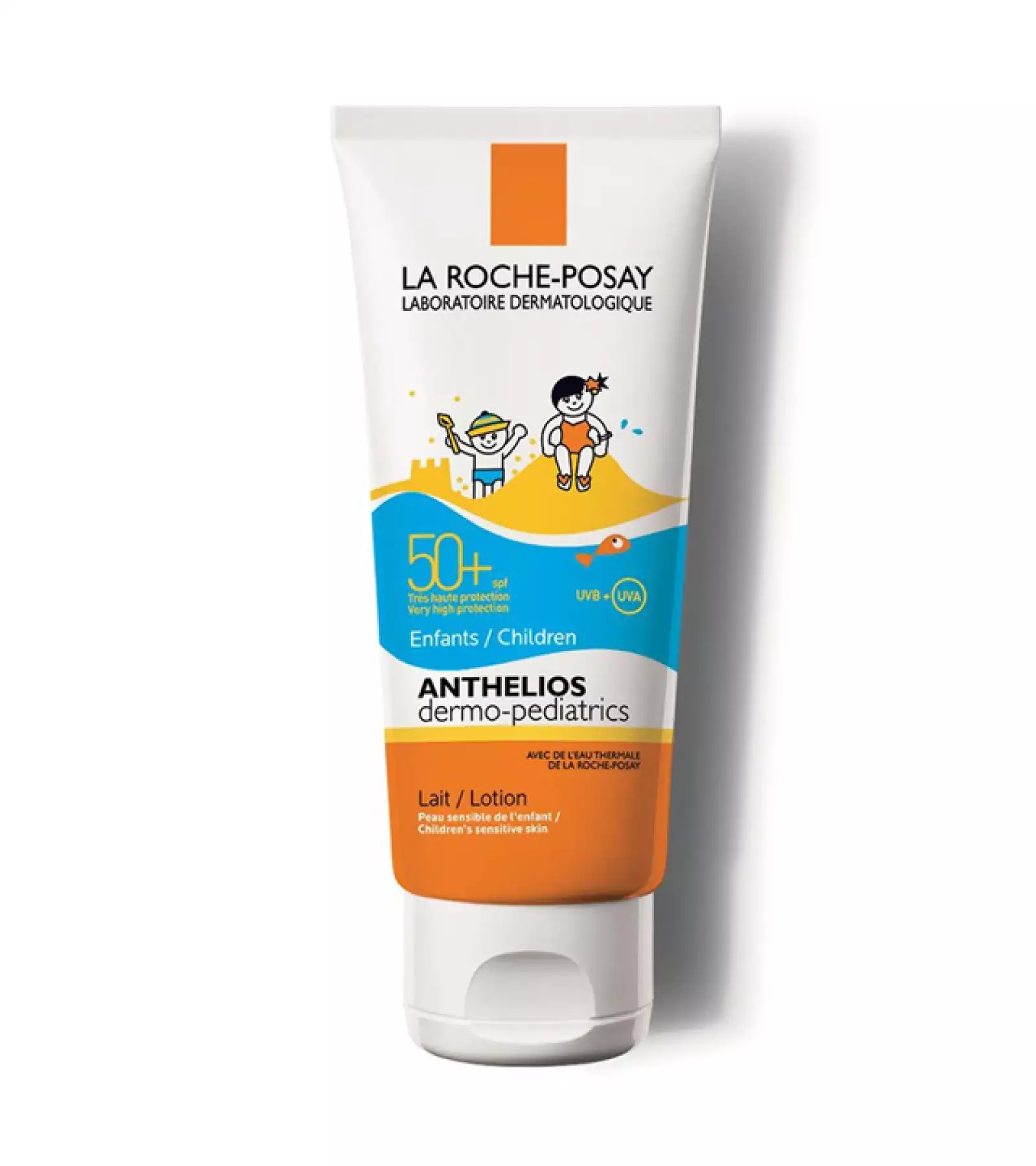 La Roche-Posay Anthelios Dermopediátrico FPS 50+ Leche: Ofrece la máxima protección para niños en crema. Protege de los daños solares y es muy resistente al agua, la arena y el sudor.