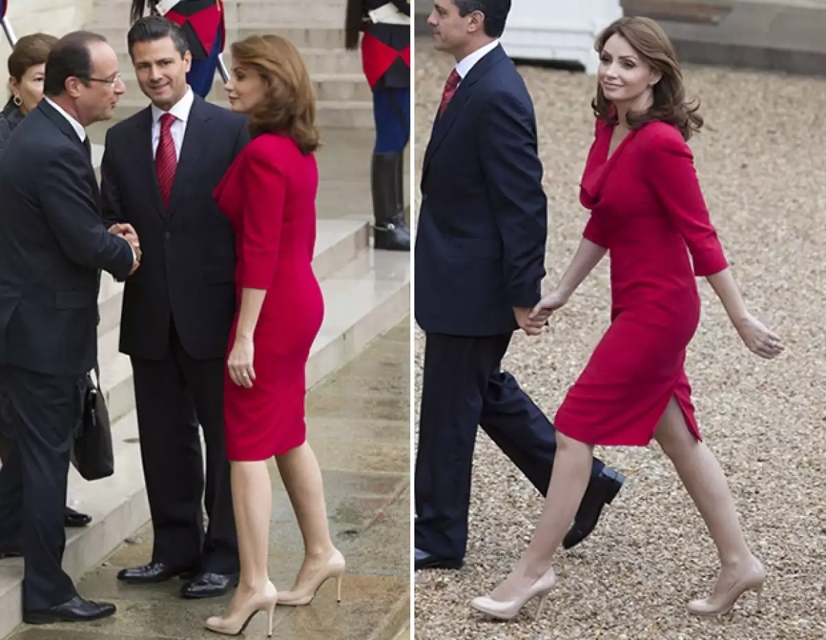 La futura Primera Dama utilizó un vestido mucho más favorecedor que sus elecciones de outfit anteriores durante su primer encuentro con François Hollande.