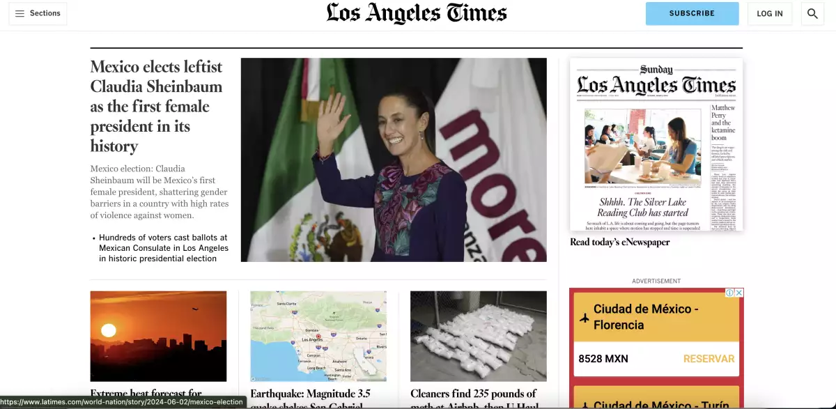 Captura de pantalla de Los Angeles Times del 3 de junio