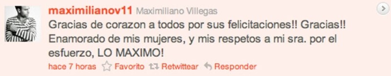 Max anunció la llegada de Victoria a través de Twitter.