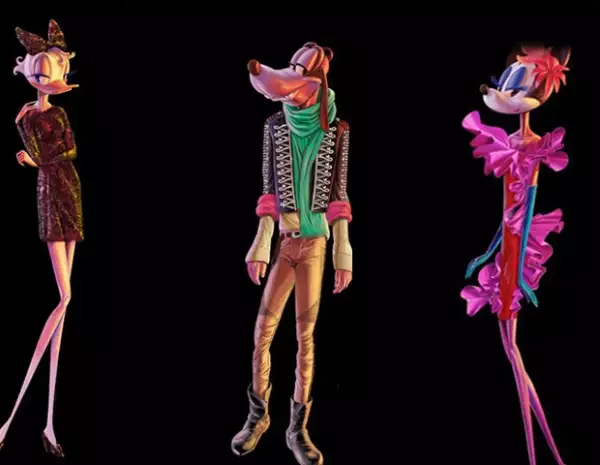 Así lucen los personajes de Disney para la campaña de Barneys, en la foto: Daisy, Pluto y Minnie.