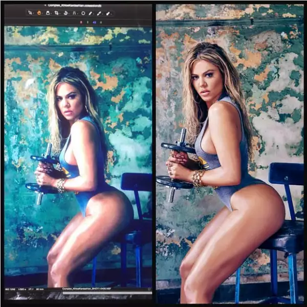 Asimismo, la hermana de Kim respondió a todas las críticas por su cuerpo a través de Instagram, mostrando la foto original y la otra con retoque.