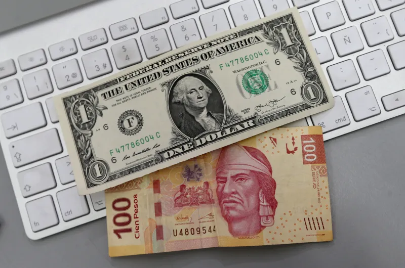 La moneda mexicana cotiza a la baja frente al dólar.