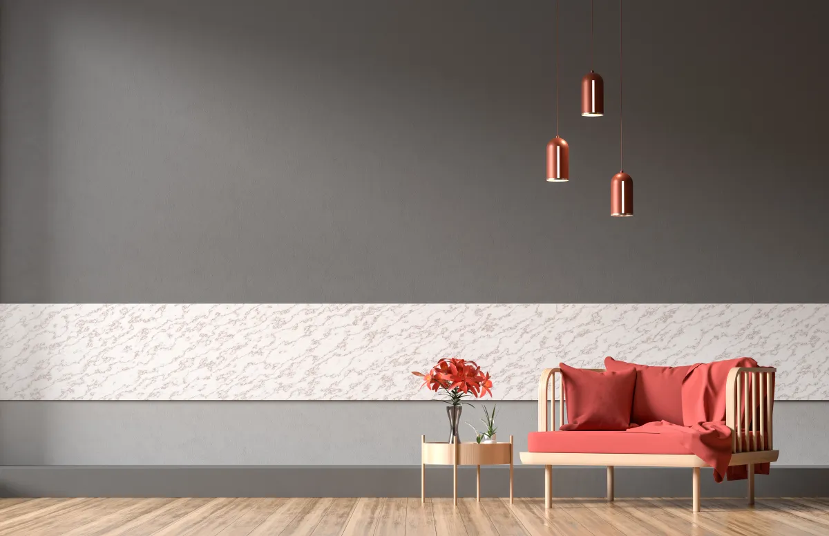 Empty wall mock up in Scandinavian style interior. Minimalist interior design. 3D illustration.