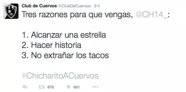 Estas son las razones por las que Chicharito tiene que integrarse al equipo, según el Club de Cuervos.