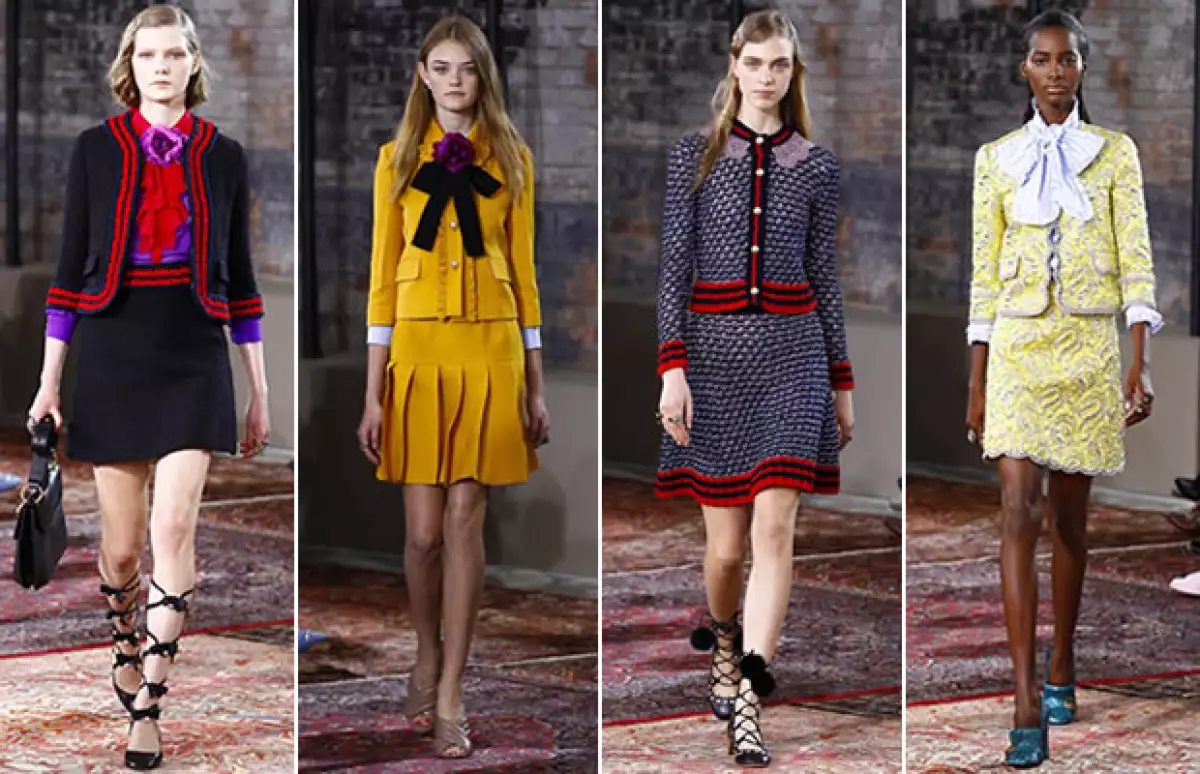 Los acentos de bufandas de seda y moños le dieron el toque perfecto a las `skirt suits´.