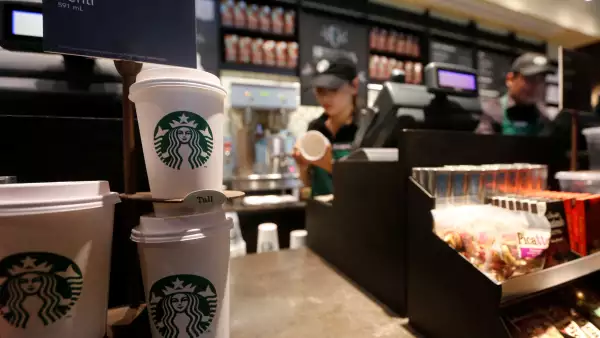 FILE PHOTO: Paper cups of different sizes are seen on display at Starbuck's first Colombian store at 93 park in Bogota