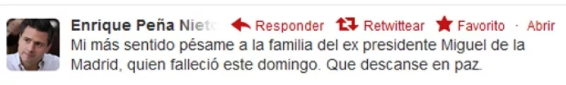 La noticia del fallecimiento del ex presidente mexicano se convirtió en trending topic en la famosa red social, en donde diversas personalidades lamentaron su muerte.