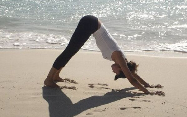 La posición del perro boca abajo es una de las básicas de yoga.