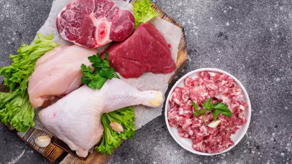 Assortment of various raw meat