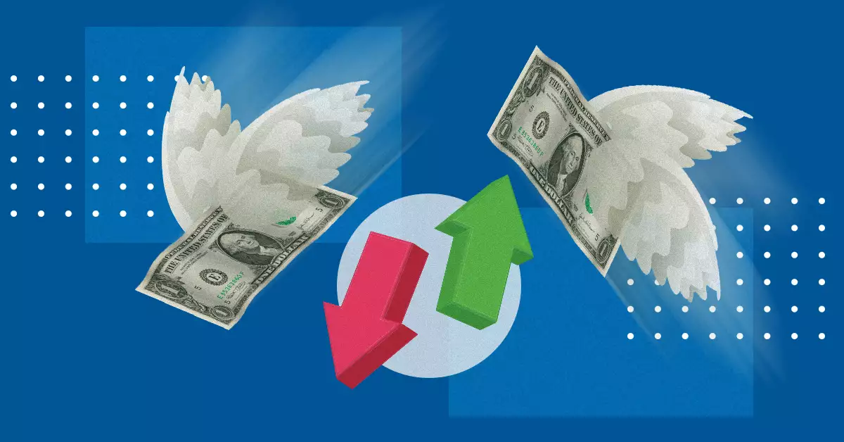billetes de dólar con alas