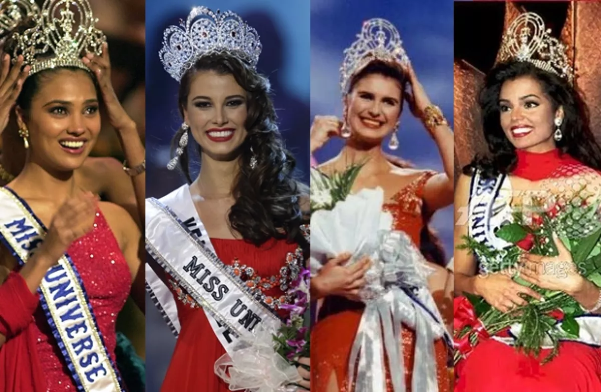 Lara Dutta, Stefanía Fernández, Michelle McLean y Chelsi Smith, coronadas de rojo.