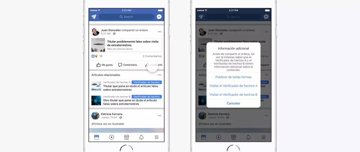 Menos noticias falsas en Facebook.