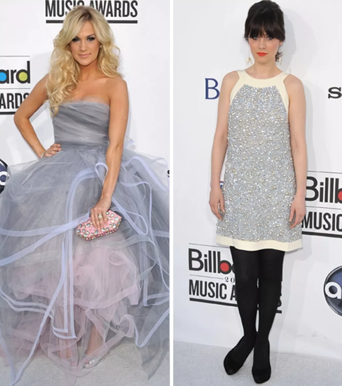 La actriz Zooey Deschanel, resaltó su look con un maquillaje llamativo.