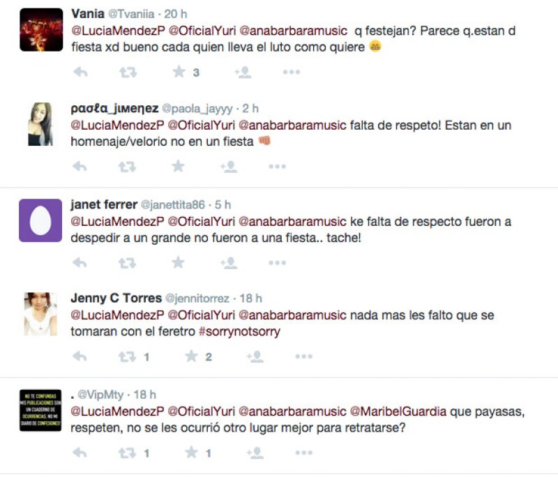Algunos de los tuits con los que repondieron a las publicaciones de Lucía Mendez vía Twitter.