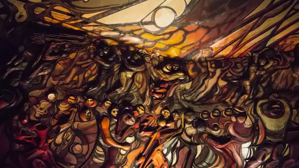 Su mural interior La Marcha de la Humanidad 