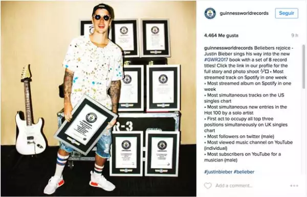 Esto publicó la cuenta de Instagram de Guinness World Records.