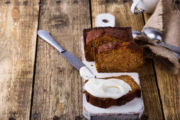 Pumpkin bread with cream cheese icing