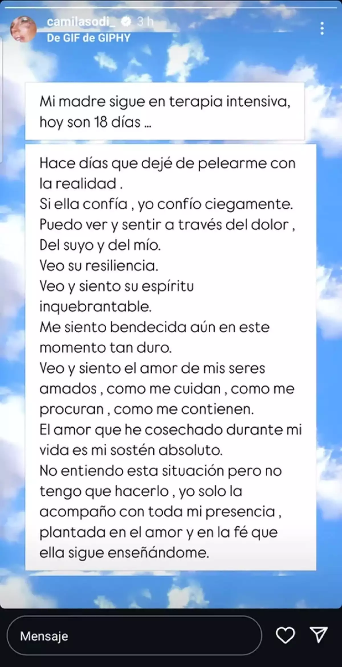 Mensaje de Camila Sodi