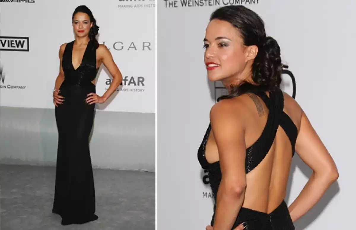 Así lució Michelle Rodríguez, con quien se dice Cara todavía mantiene un romance, durante la gala de amfAR.