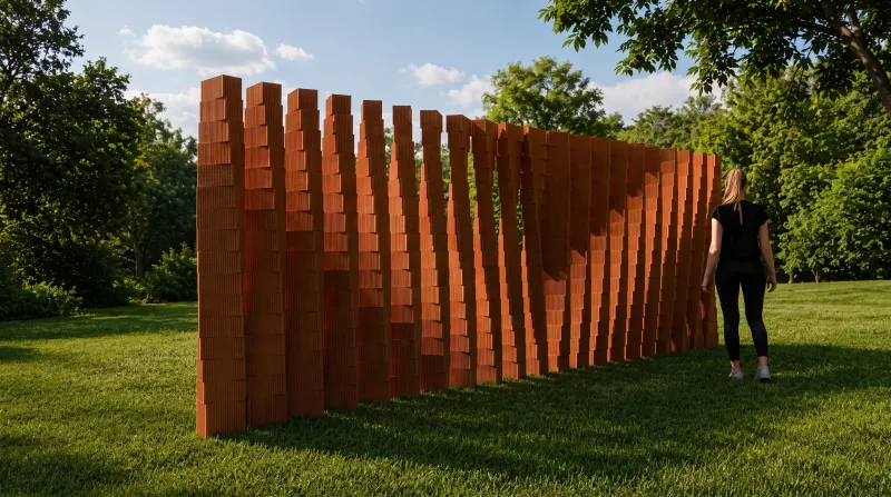 Obra del arquitecto Lucio Muniain elaborada con ladrillos de barro rojo en el Abierto de Diseño CDMX 2026. 
