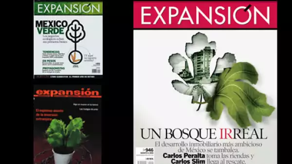La ecología es prioritaria para Expansión, pero no todas las portadas en que predomina el verde se centran en ella, como la de arriba a la izquierda, de agosto de 2007. La de debajo, de 1983, trató “el espinoso asunto de la inversión extranjera” y la de l