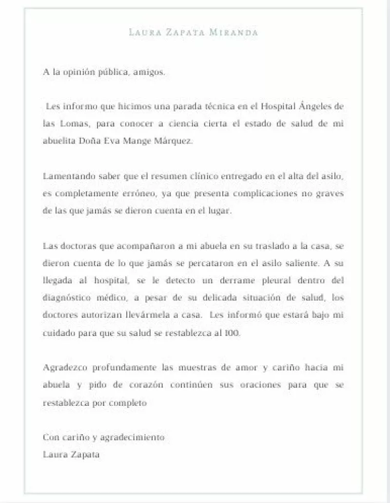 Comunicado Laura Zapata.