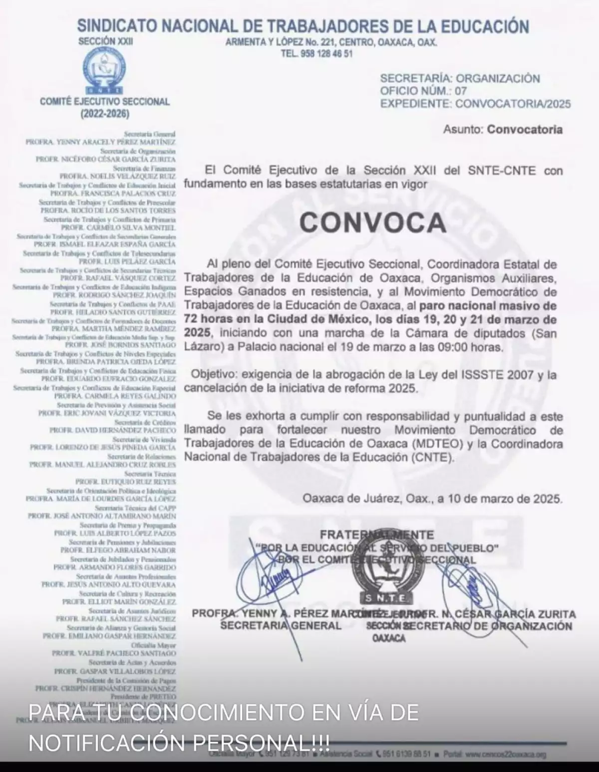 El CNTE había convocado a paro nacional masivo de 72 horas a partir de mañana, con la demanda de cancelar la iniciativa de febrero pasado.