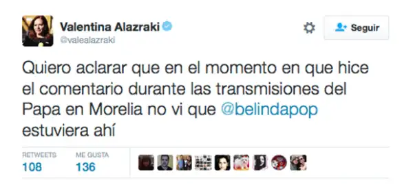 De acuerdo con la periodista, la cantante no tuvo nada que ver con que el Papa se molestara durante su visita a Morelia.