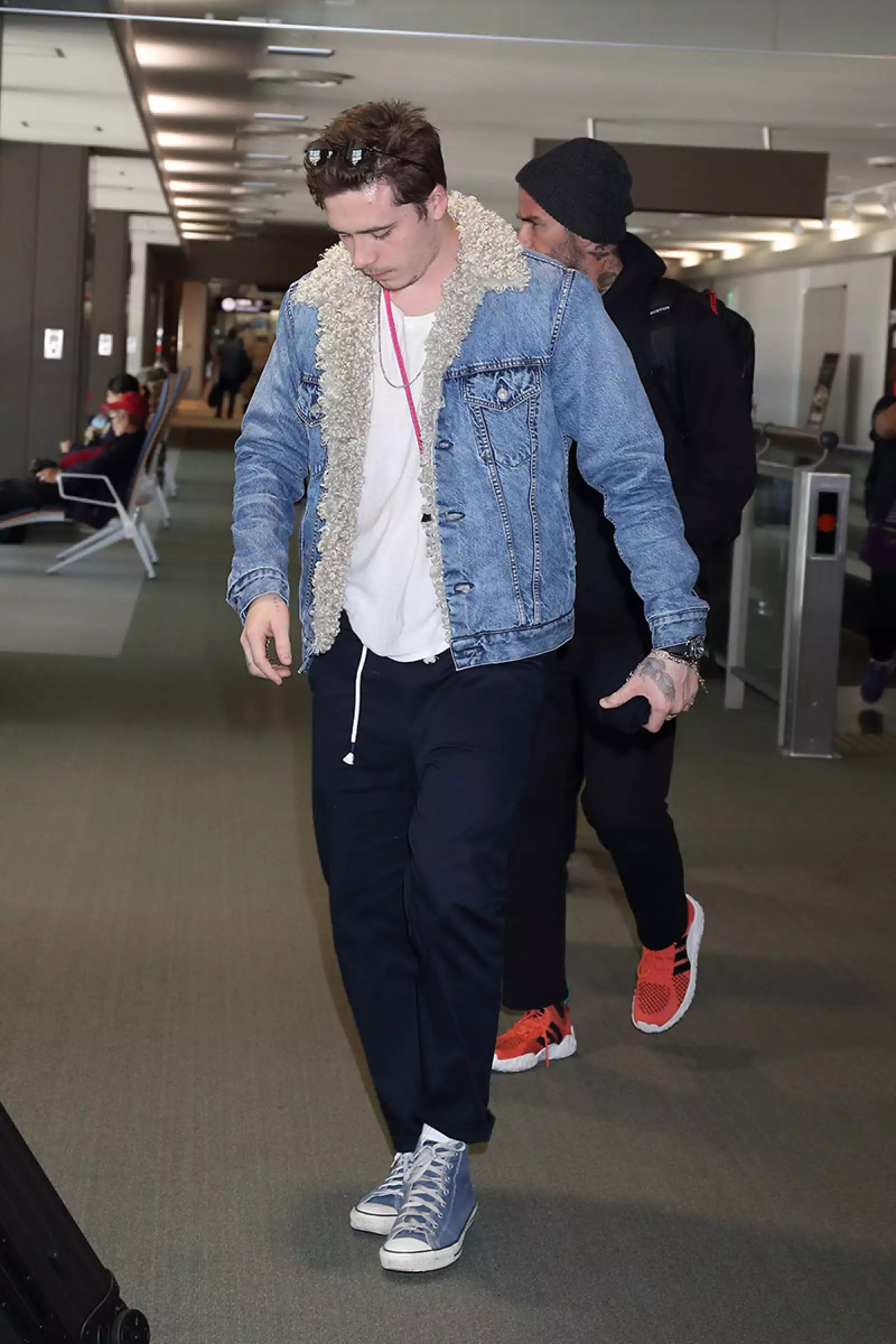 Brooklyn Beckham and David Beckham at Narita International Airport, Tokyo, Japan - 24 May 2018