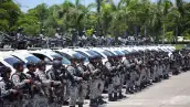 En la imagen, elementos de seguridad desplegados para reforzar al municipio