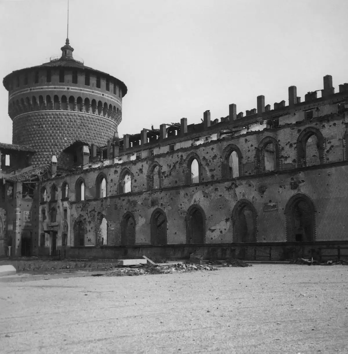 Milan. castello sforzesco. second world war. 1939-45