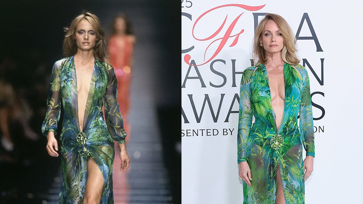 25 aos despus, Amber Valletta revive el icnico "jungle dress" de Versace