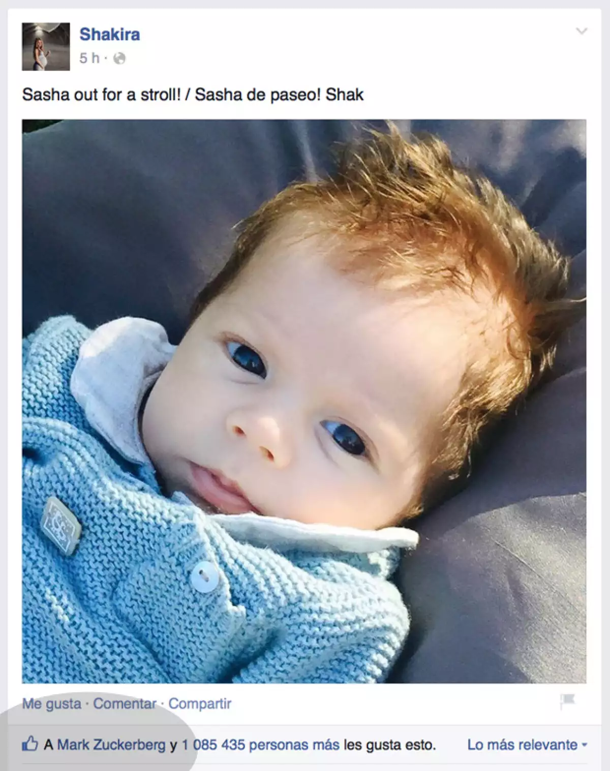 El like de Zuckerberg quedó reflejado en el muro de Shakira.