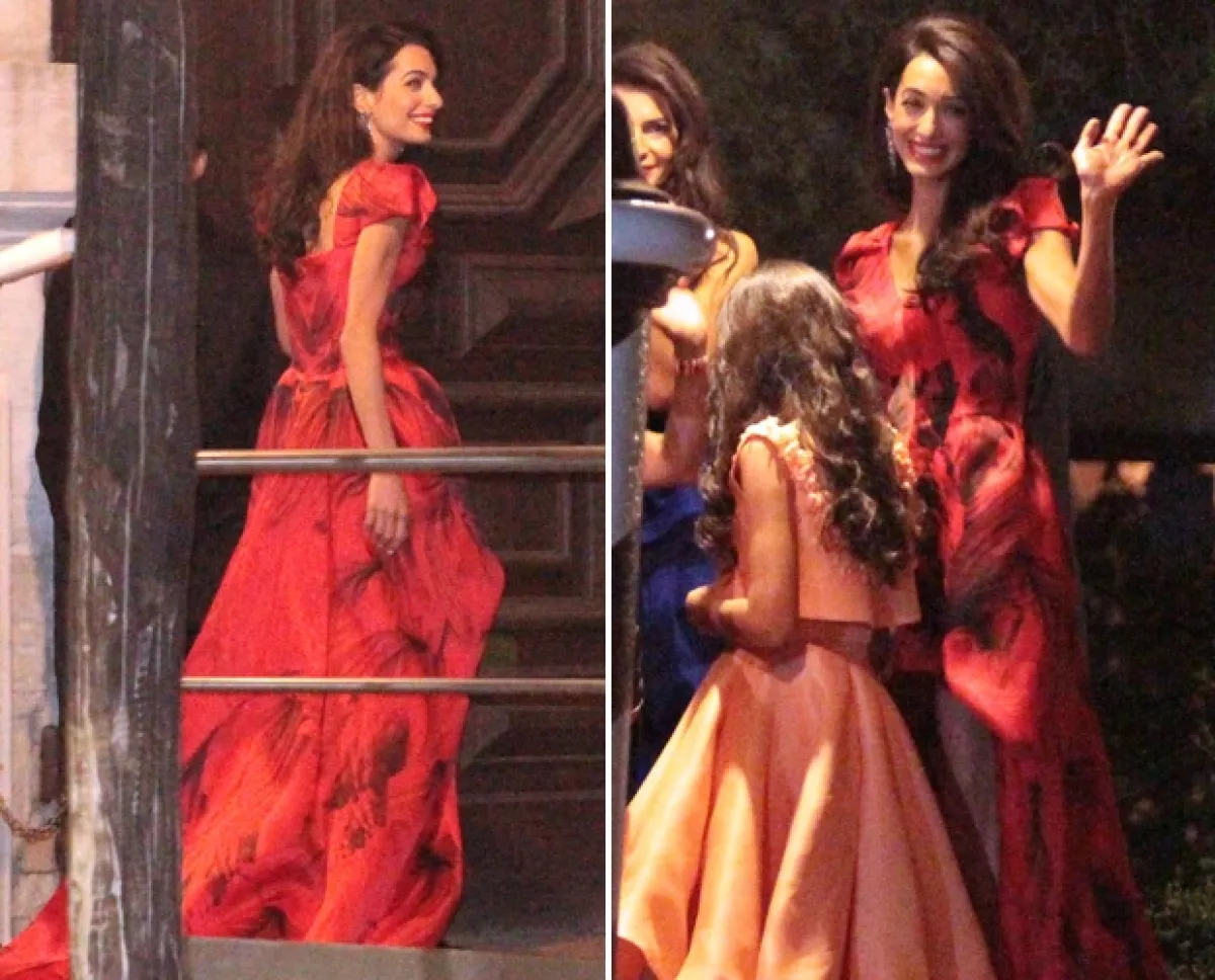 Amal Alamuddin lució un elegante vestido firmado por Alexander McQueen para su último día de soltera.