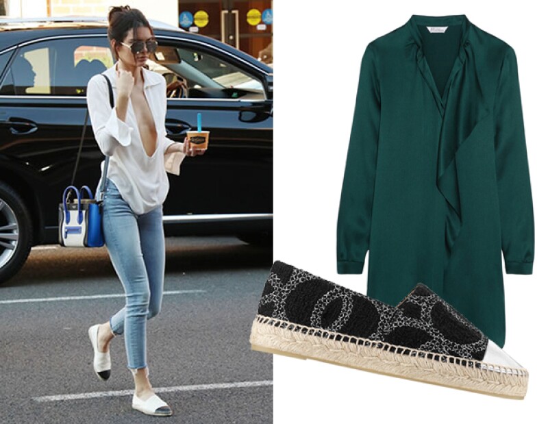 Kendall Jenner sofisticó su look de diario al elegir unas alpargatas en dos tonos y una blusa con escote. / Blusa: Max Mara. Zapatos: Chanel.