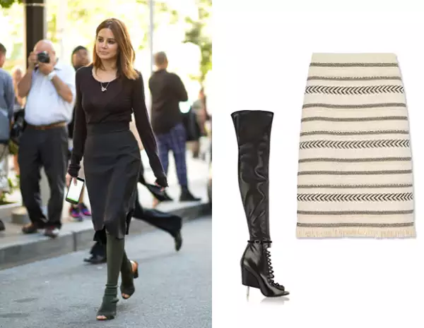 El toque más sexy se lo dará una bota larga como las de Givenchy. (Créditos: Botas Givenchy y Falda de Tory Burch).
