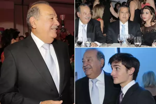 Carlos Slim con Manlio Fabio y Silvia Beltrones y con Luis Videgaray Jr.