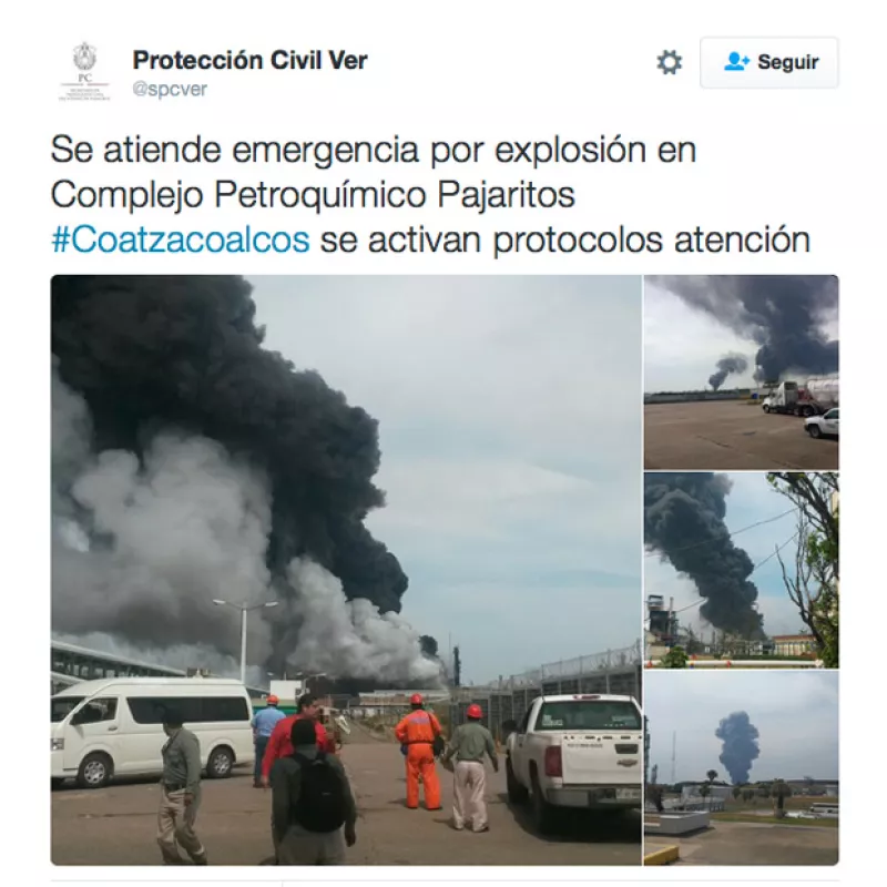 La empresa productiva del Estado informó que la explosión, a la que calificó como un accidente, ocurrió en la planta PMV que opera la empresa Mexichem, con la cual la empresa tiene una asociación.