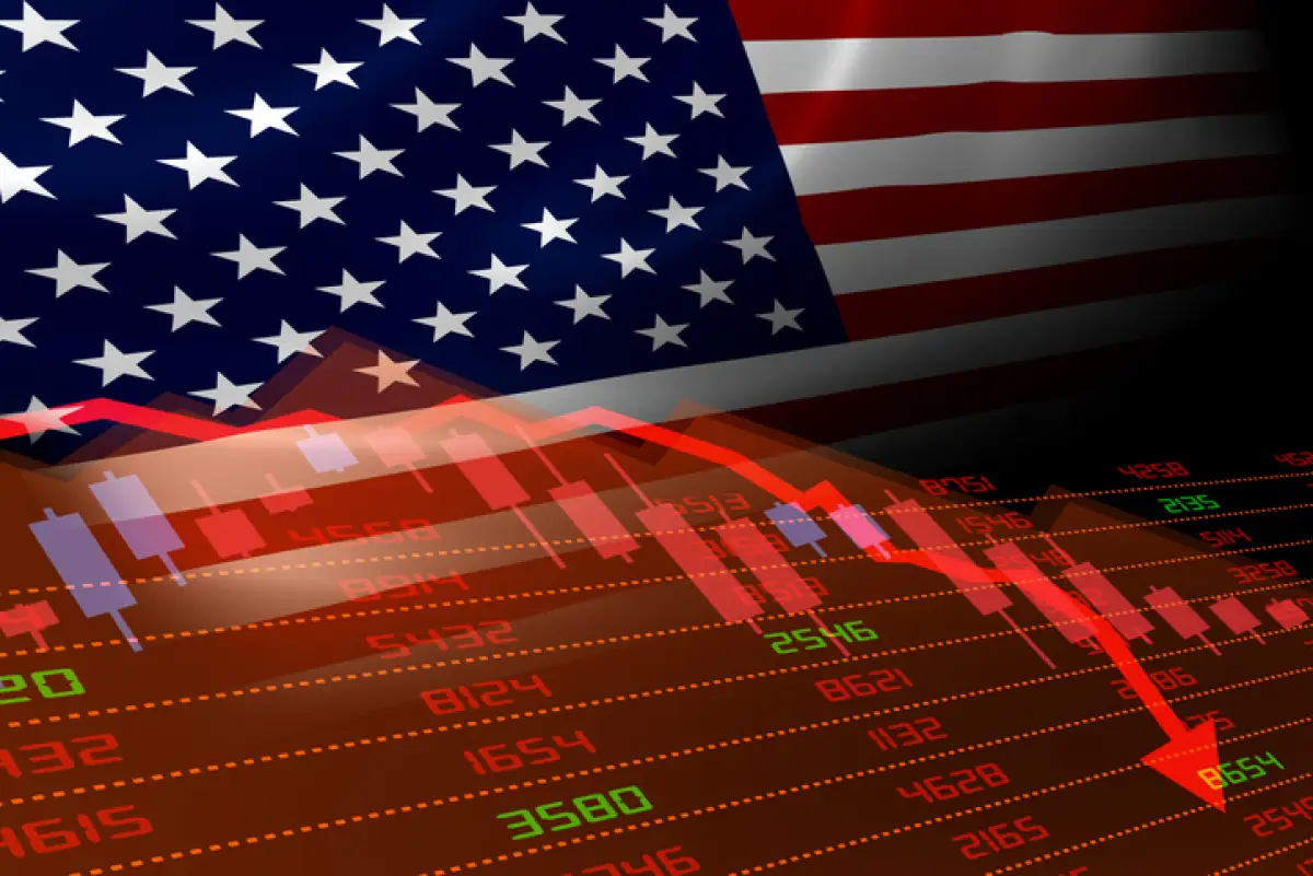bandera de Estados Unidos con gráfica financiera