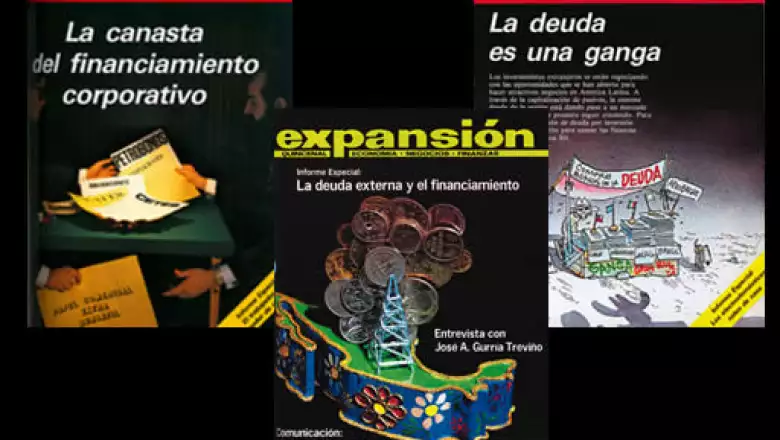Los temas de la deuda y el financiamiento fueron tratados tantas veces como fue necesario en plena década de los 80, como se ve en estas portadas de 1980 (centro), 1986 (izq) y 1987 (der).