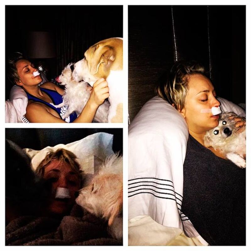 Kaley mostró su gran afecto por sus mascotas, quienes la acompañan durante su recuperación.