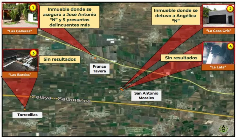 Inmuebles bajo vigilancia con medios aéreos no tripulados, 72 horas previas a la captura del 'Marro'. 