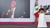 En su conferencia de prensa, la presidenta Claudia Sheinbaum muestra una imagen del empresario Ricardo Salinas Pliego.