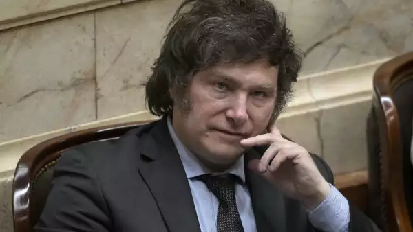 El presidente electo de Argentina, Javier Milei, hace un gesto durante una sesión en el Congreso argentino en Buenos Aires el 29 de noviembre de 2023, donde es declarado oficialmente ganador de la segunda vuelta. 