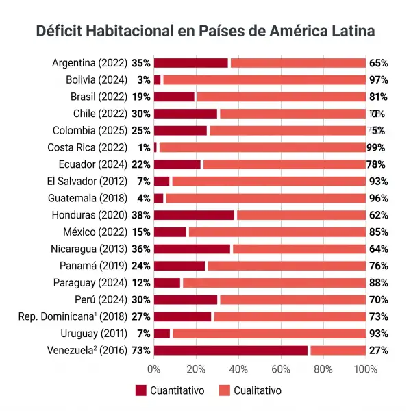 Gráfica sobre el déficit de vivienda en los países de Amércia Latina.