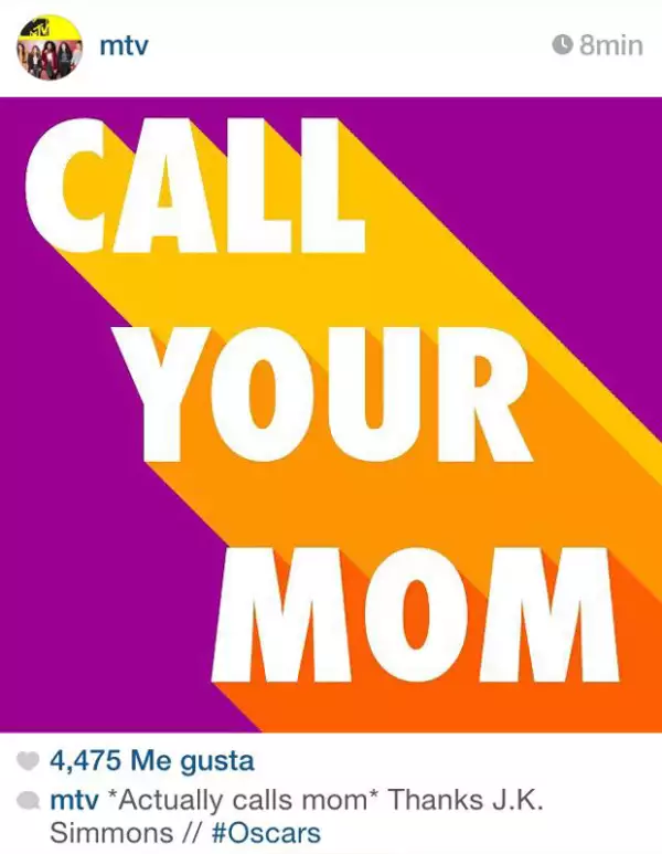 Ante el speach emotivo de J.K Simmons en el que señaló la importancia de tener cercanía con los padres vivos a través de una llamada y no un mensaje de texto, MTV le buscó el lado gracioso con este meme.