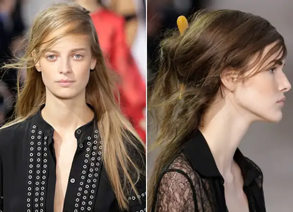 El pelo fue llevado en media cola y de lado, sujetada por palitos chinos.