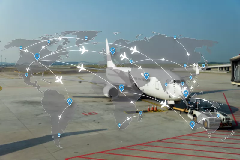 Map of flight routes airplanes network