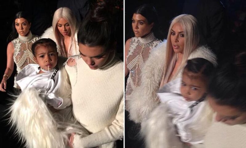 Kim sorprendió con nuevo look, y al igual que North, Kourtney y Kendall apoyó a Kanye vestidas de blanco.